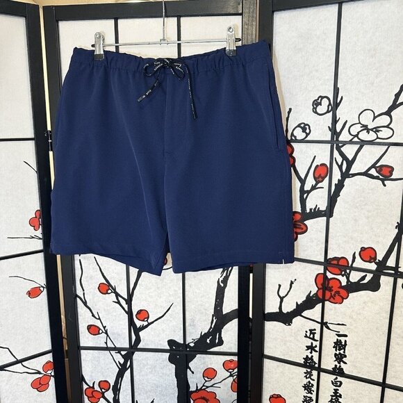 Club Monaco Navy Blue Shorts 7” Inseam Size M Mens Drawstring Pockets Stretch - Picture 1 of 5